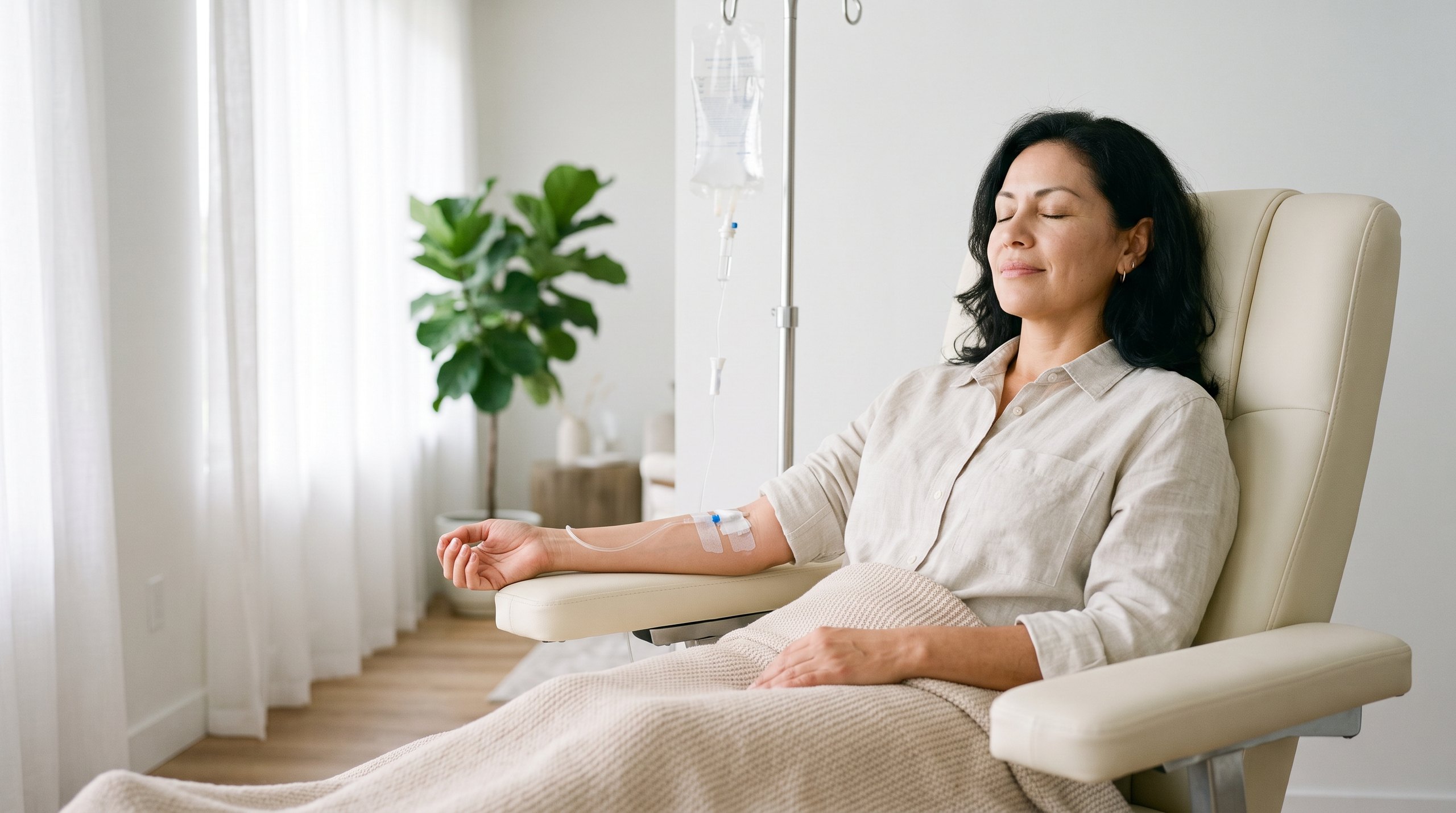 Paciente recibiendo sueroterapia en una clínica de bienestar